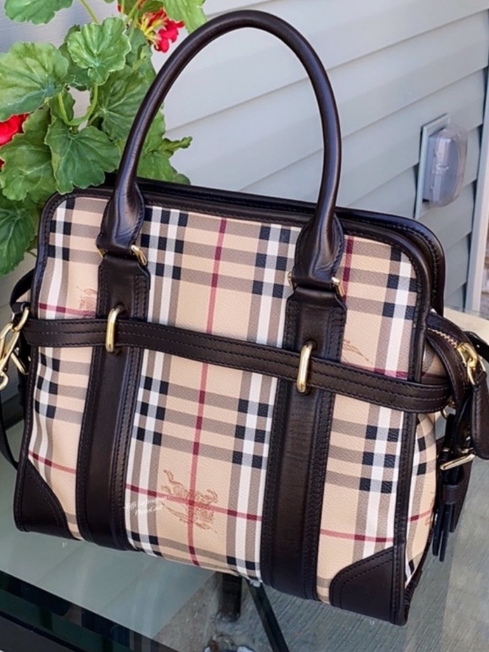 Classic Plaid Satchel Handbag with Black Trim - Picture 2 of 11